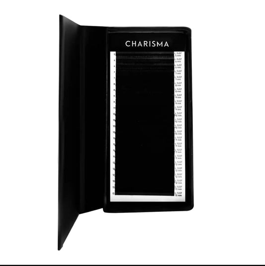 CHARISMA black eyelash extensions – 24-line mix tray with deep black tone for classic, hybrid, and volume lash sets
