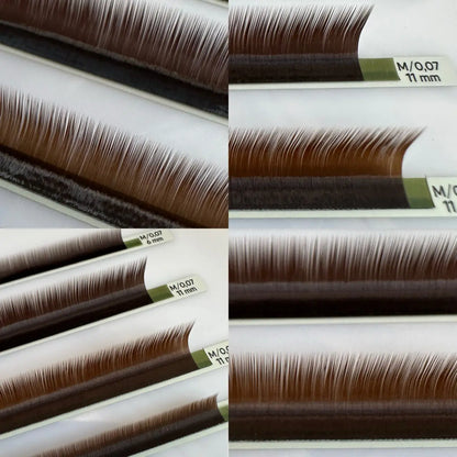 Close-up of CHARISMA dark chocolate lash fibres – soft, high-quality extensions for natural lash styling