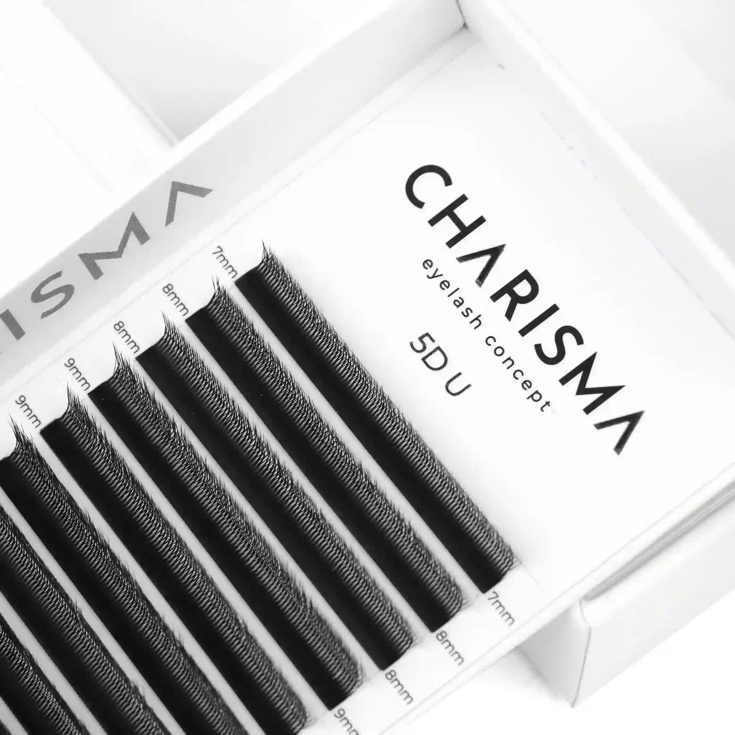 Close-up of CHARISMA SPEEDY U-Series 5D U premade fans for Russian Volume eyelash extensions