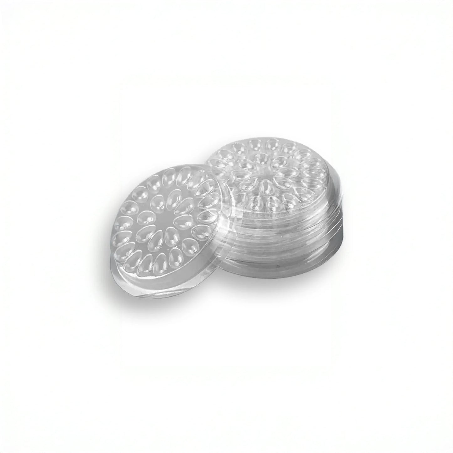 Stacked flower glue holders for eyelash extensions, designed to keep adhesive fresh and reduce waste during lash treatments, 25 pack, The Lash Box Shop.