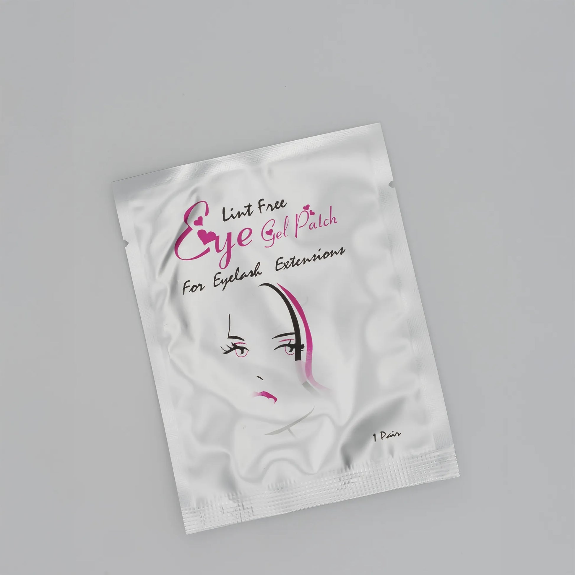 Hydrogel under eye patch for eyelash extensions, lint-free packaging design.