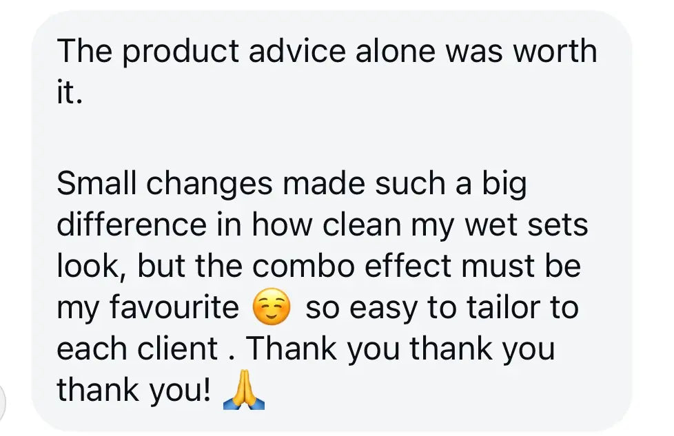 Customer testimonial about Lash Trend webinar improving wet set technique