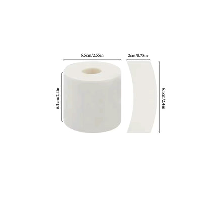 Roll of pre-cut foam tape for lash extensions with size measurements, 110 pieces, perfect for sensitive clients and maintaining safe lash application, The Lash Box Shop.