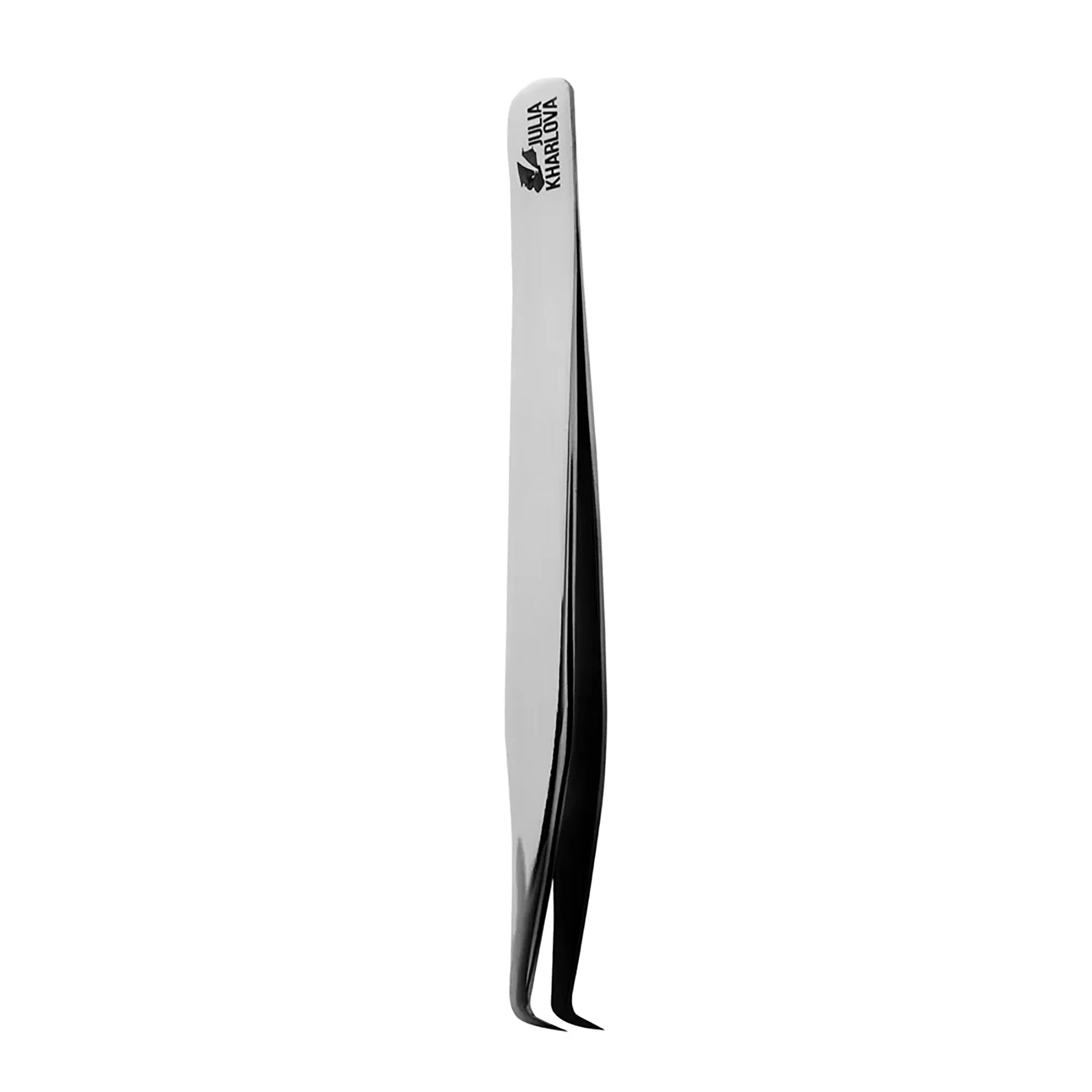 Signatured Volume Boot Tweezer (Manual Sharpening) – close-up with Julia Kharlova signature, pro lash tweezer for volume fans
